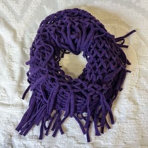 Mudd Open Weave Purple Sparkly Fringed Infinity Scarf